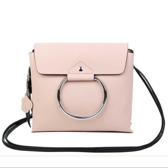 Jaxie's Unique Handbags - Hoop Handle Accent Crossbody Bag - Blush